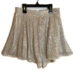 Sparkly Champagne Color Flowy Sequin Shorts